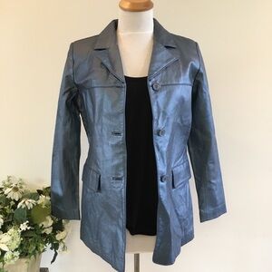 Vintage David Benjamin Blue Metallic Leather Jacket Size 6